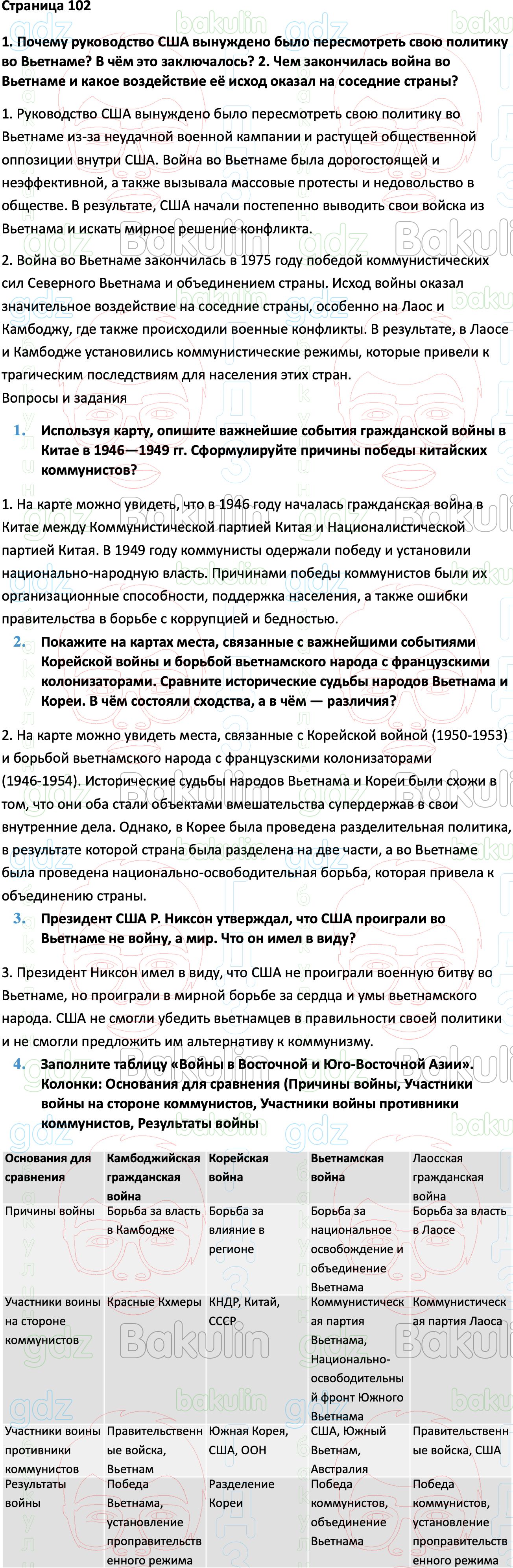 ГДЗ Всеобщая история 1945 год - начало XXI века 11 класс Мединский, Чубарьян  2023, Решение, Страницы, 102