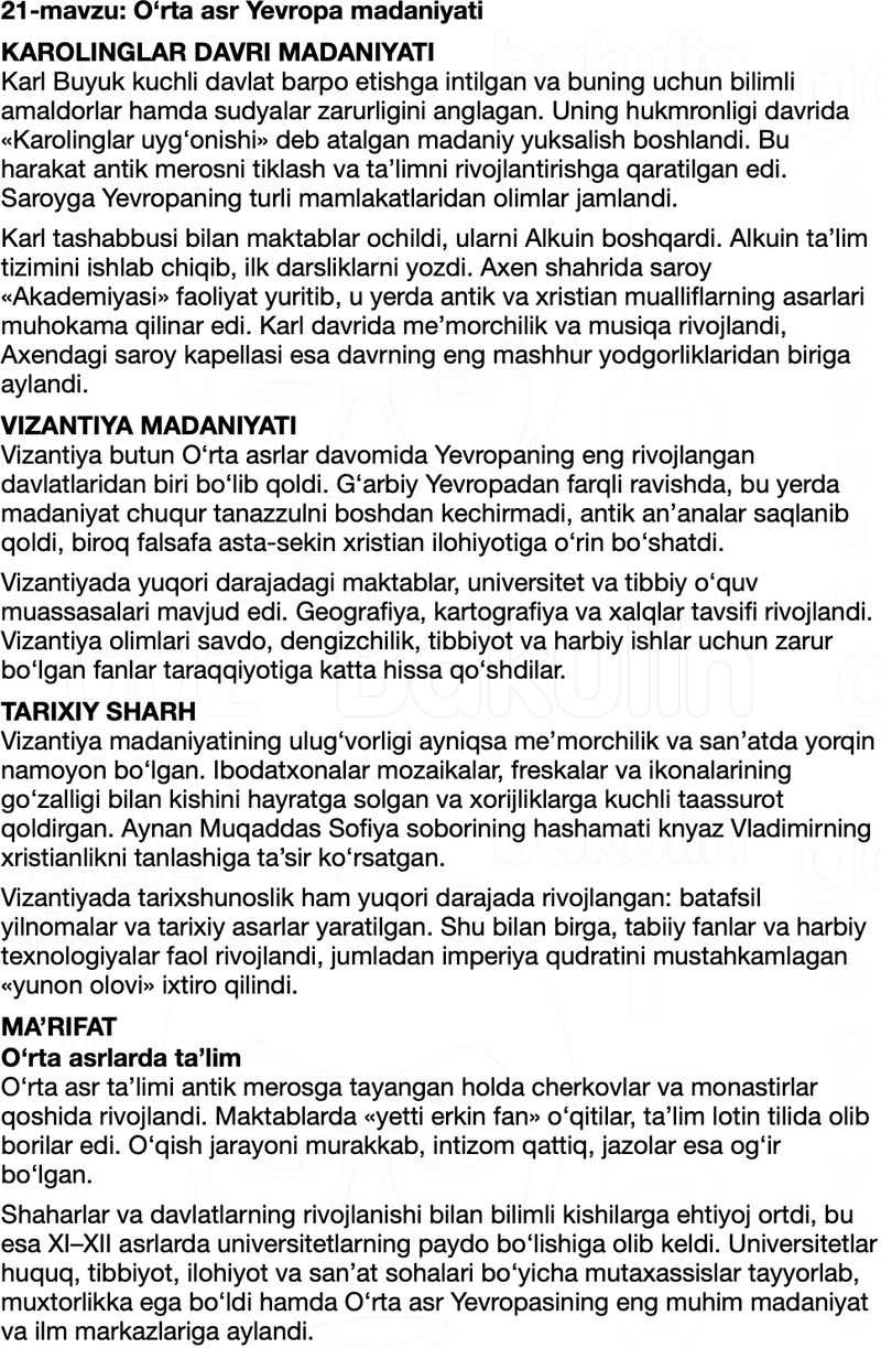 Jahon tarixi 7-sinf Salimov, Nasrullayev qisqa mazmun Mavzu 21