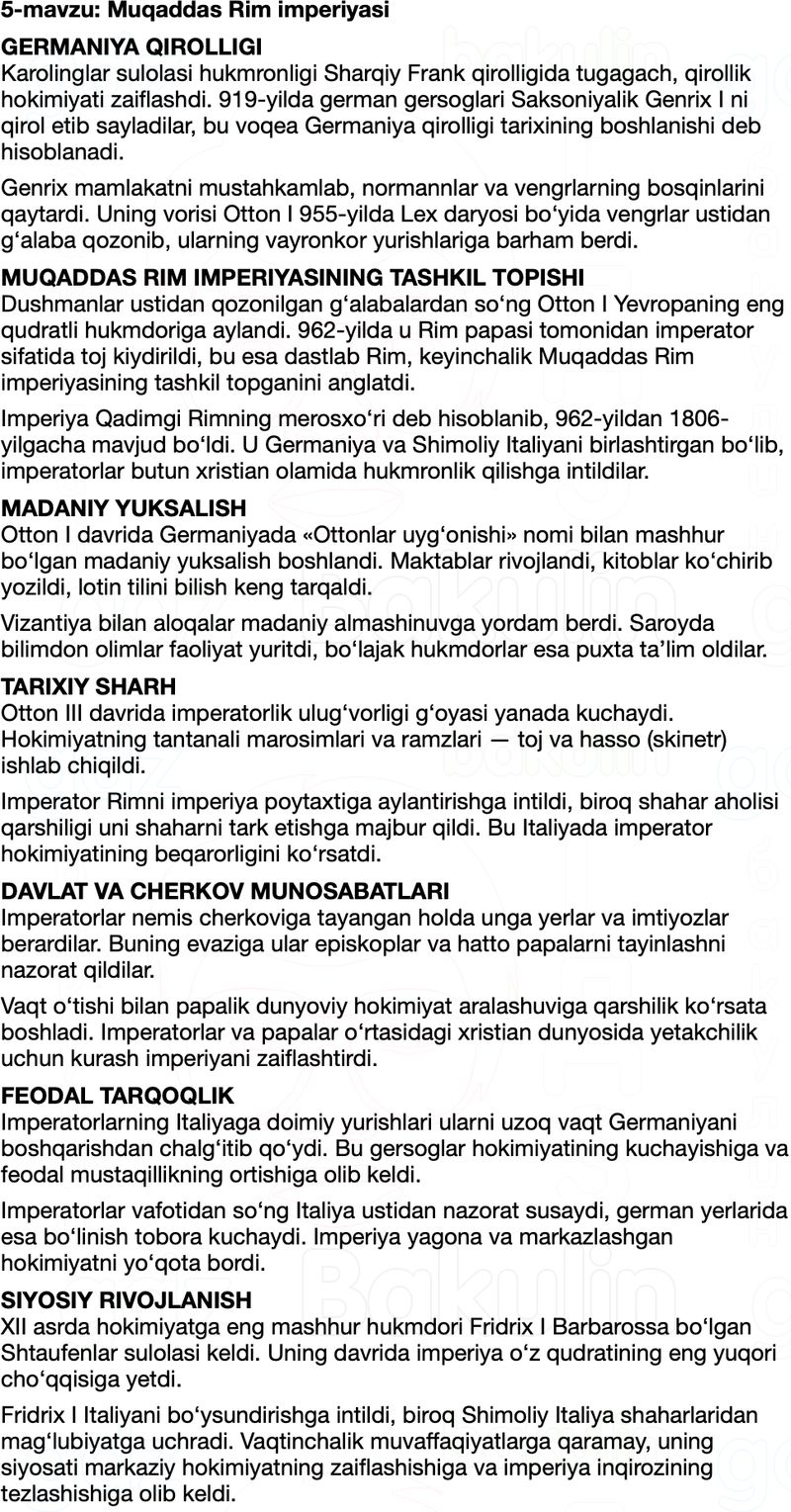 Jahon tarixi 7-sinf Salimov, Nasrullayev qisqa mazmun Mavzu 5