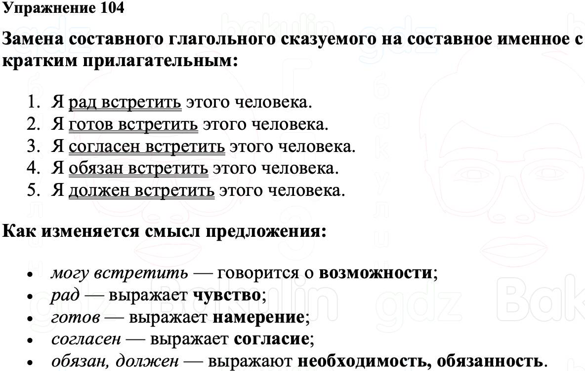ГДЗ Русский язык 8 класс Ладыженская Упражнение 104