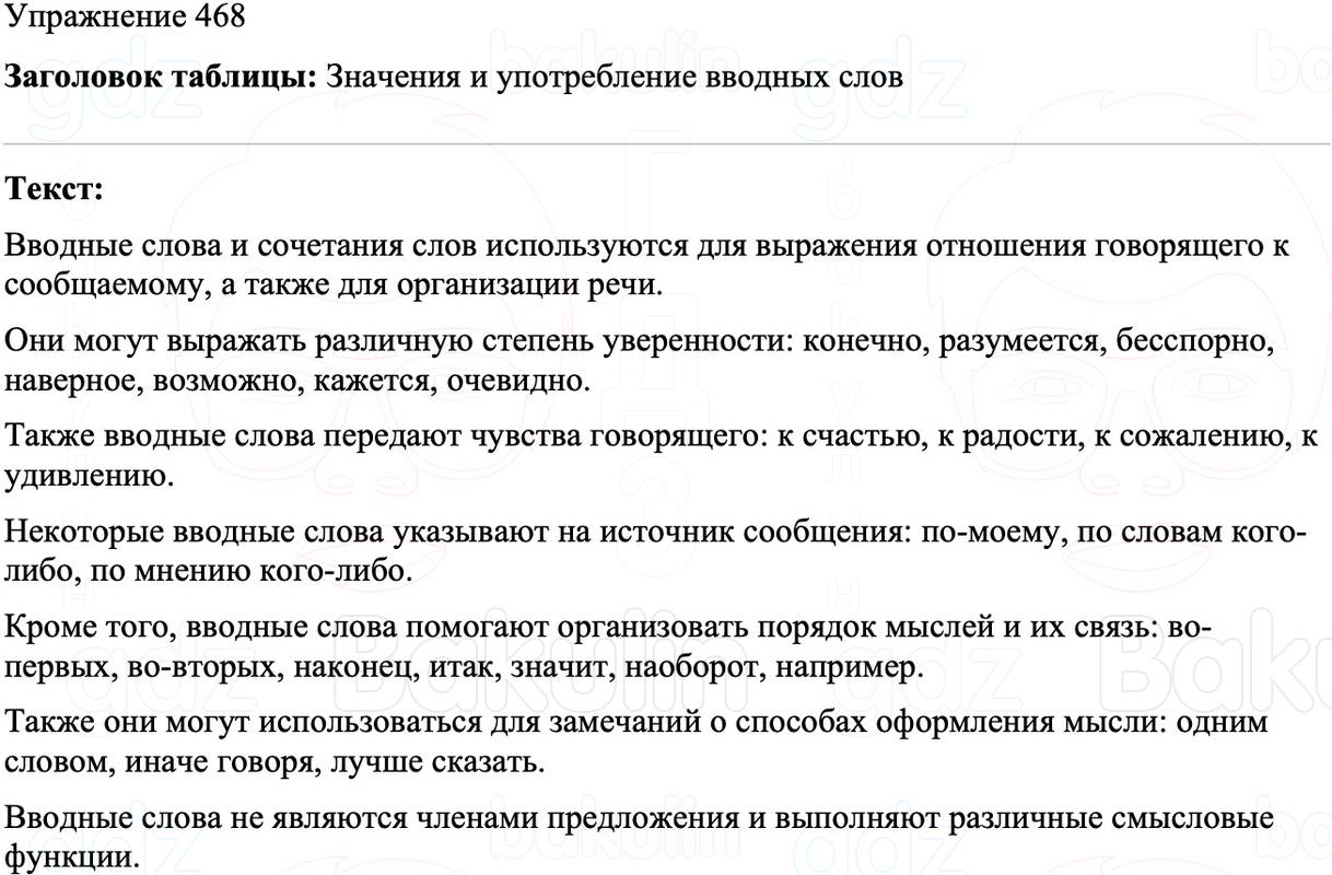 ГДЗ Русский язык 8 класс Бархударов Учебник Упражнение 468