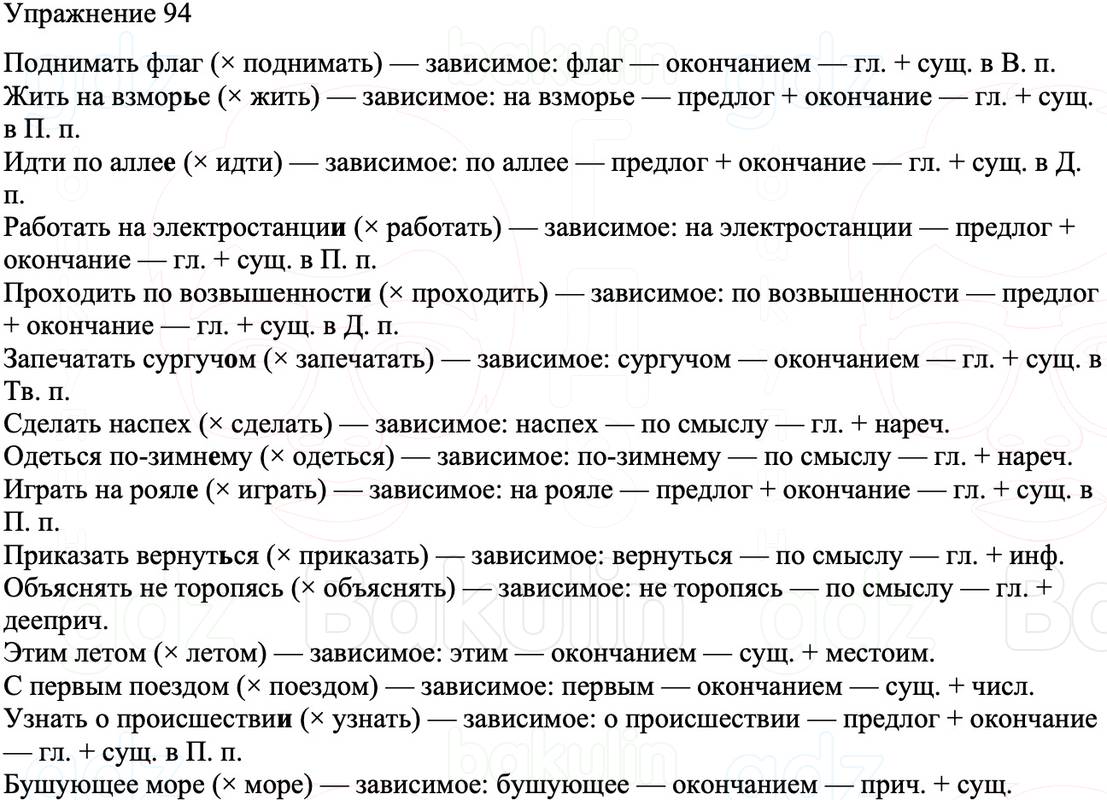 ГДЗ Русский язык 8 класс Бархударов Учебник Упражнение 94