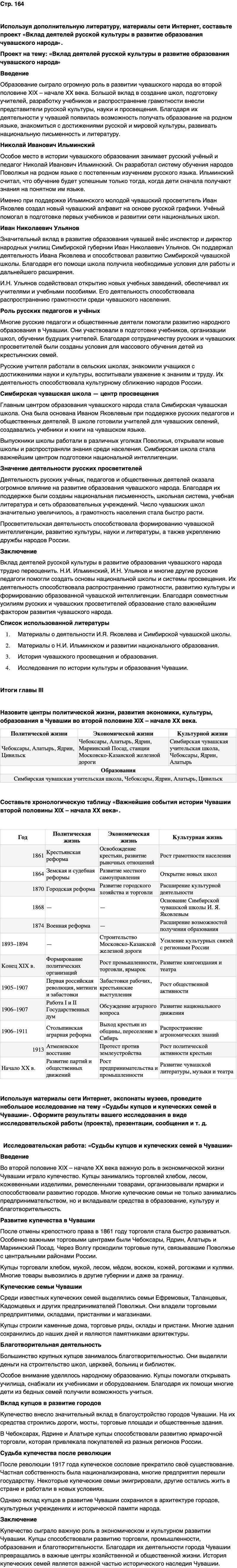 ГДЗ История нашего края Чувашия 6 класс Гусаров Страница 164