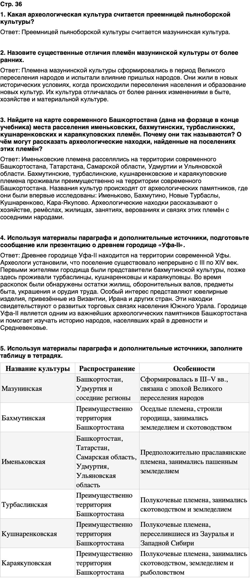 ГДЗ История нашего края Республика Башкортостан 5 класс Азнабаев Страница 36