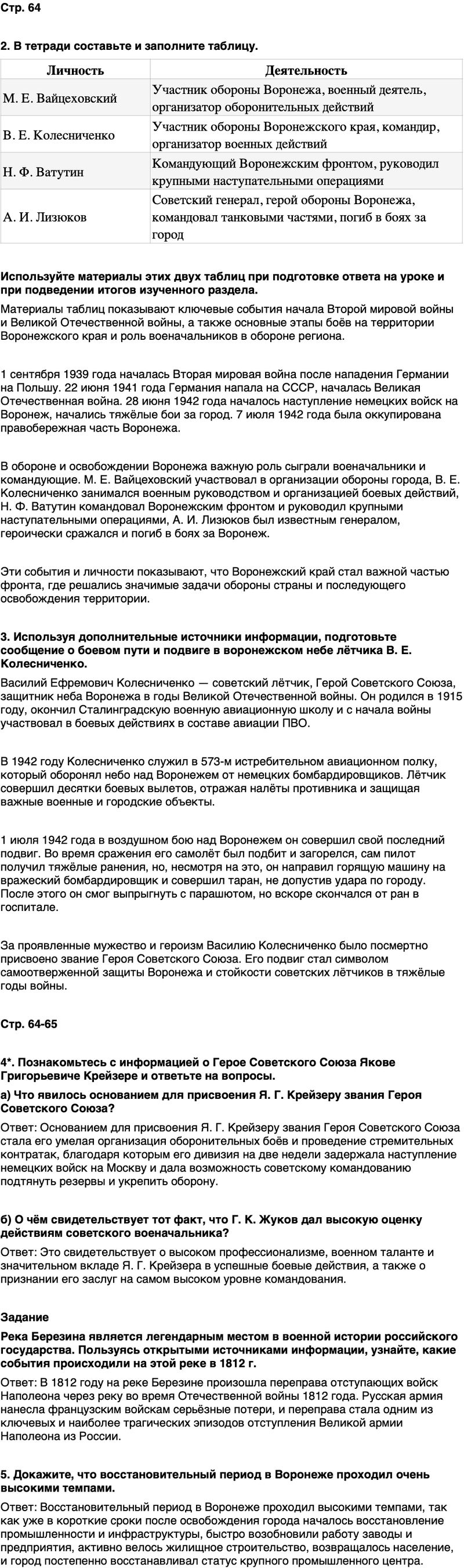 ГДЗ История нашего края Воронежская область 6 класс Кретинин Страница 64