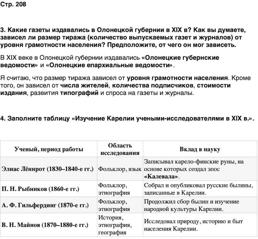 ГДЗ История нашего края Карелия 6 класс Суслова Страница 208