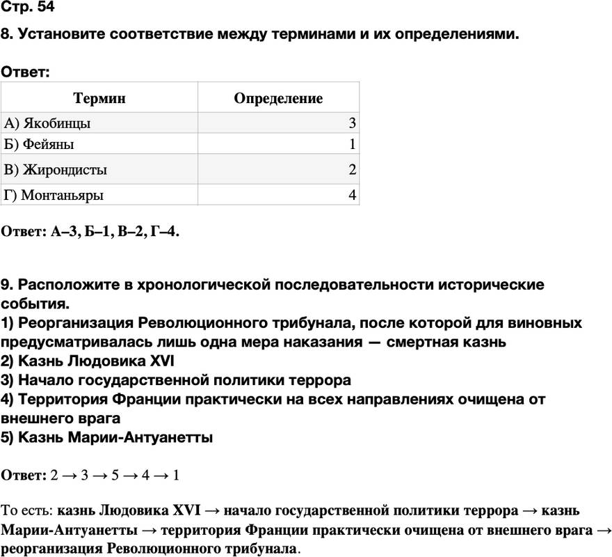 ГДЗ История Тетрадь-тренажер 8 класс Ведюшкин, Бовыкин Страница 54