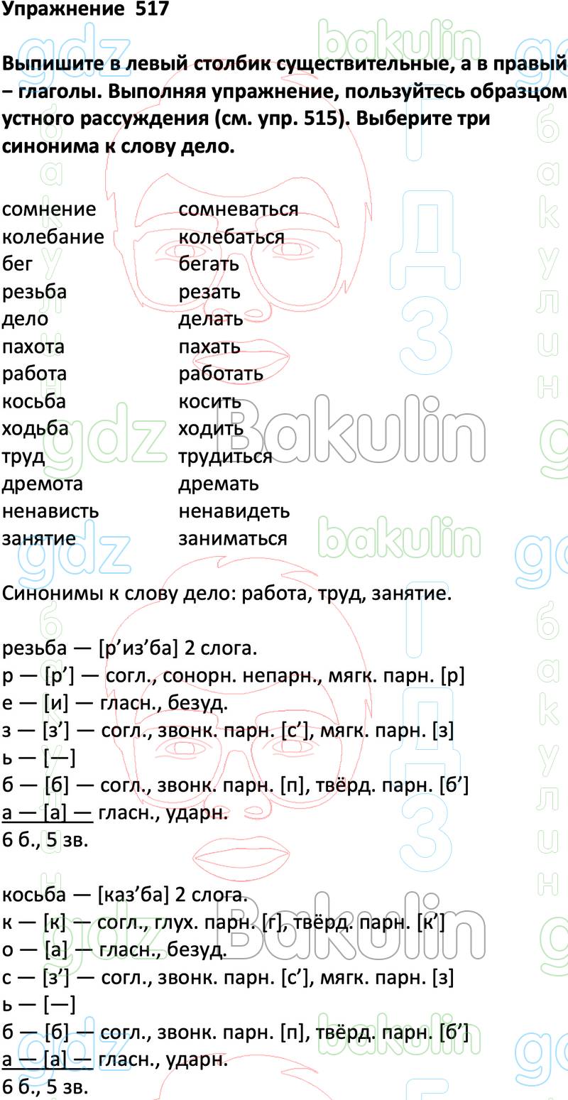 ГДЗ по русскому языку 5 класс Ладыженская, Баранов учебник решебник ответы,  Решение, Часть 2, Упражнения, 517