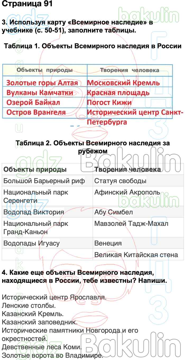 ГДЗ по окружающему миру 3 класс Плешаков рабочая тетрадь Школа России  решебник онлайн ответы, Решение, Часть 2 (страницы), 91