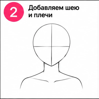 Шаг 2 добавляем шею и плечи девочки аниме
