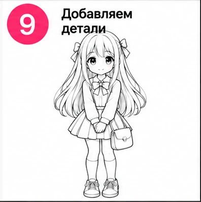 Шаг 9 добавляем детали девочки аниме