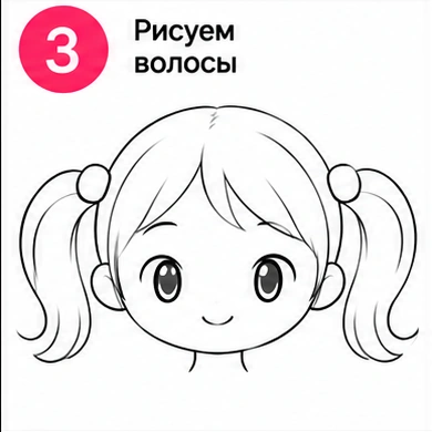 Шаг 3 добавляем волосы маленькой девочке
