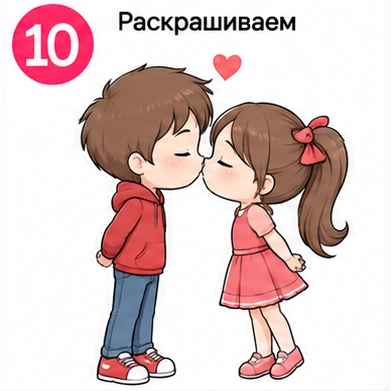 Шаг 10 готовый цветной рисунок целующихся мальчика и девочки