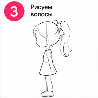 Шаг 3 рисуем волосы девочки Тока Бока