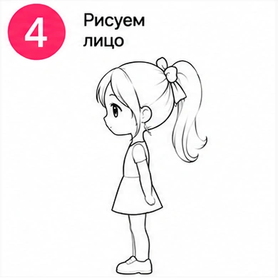 Шаг 4 рисуем лицо девочки Тока Бока