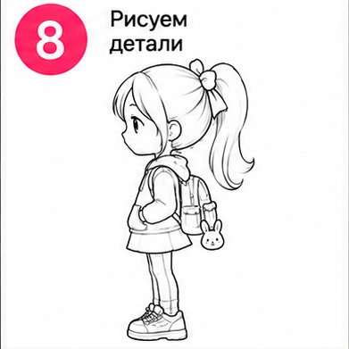 Шаг 8 рисуем детали девочки Тока Бока и аксессуаров