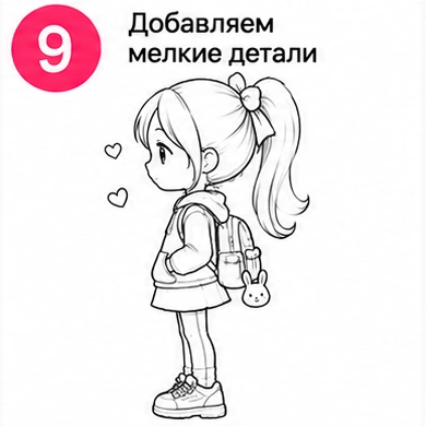 Шаг 9 добавляем мелкие детали девочке Тока Бока