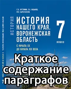 Краткий пересказ параграфов История нашего края Воронежская область 7 класс Кретинин 2026, краткое содержание учебника ФГОС